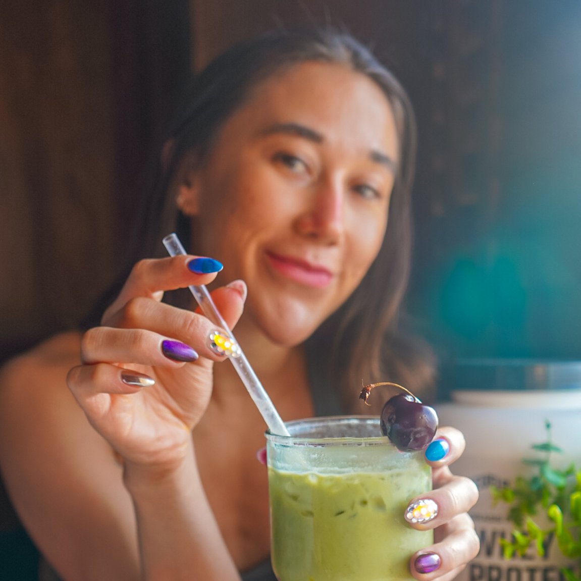 Maria with her vanilla cherry matcha